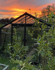 L'entrée de la serre de jardin en verre S210 ACD 28.16 m2 en soirée