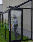 Serre adossée en verre MR207 de la marque belge ACD avec une surface de 8.04 m2 à parois droites