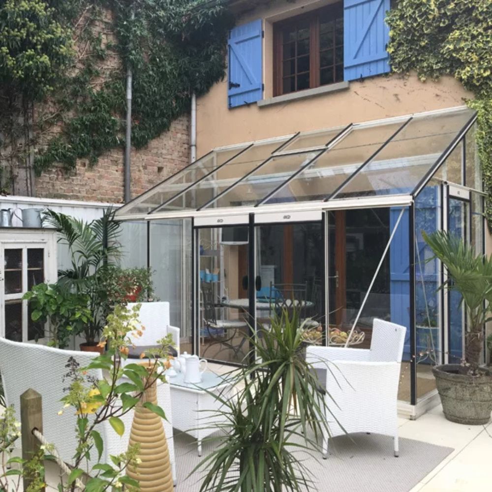 Serre adossée en verre MS305 de la marque ACD - 11.20 m2 - parois obliques