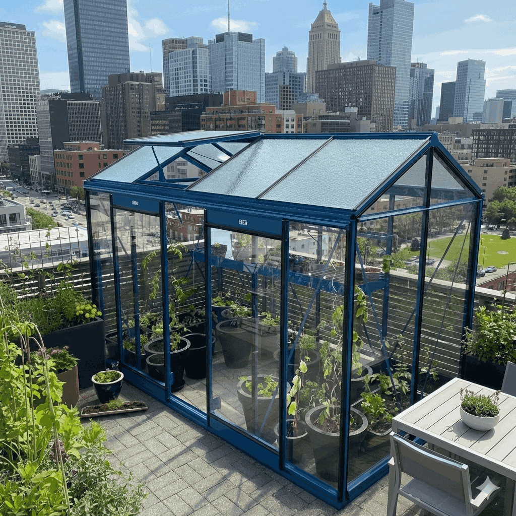 une serre urbaine sur le toit d'une ville