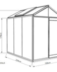 Dessin technique de la serre de jardin en verre prestige Piccolo P03 3,56m2 marque ACD fabriquée en Belgique