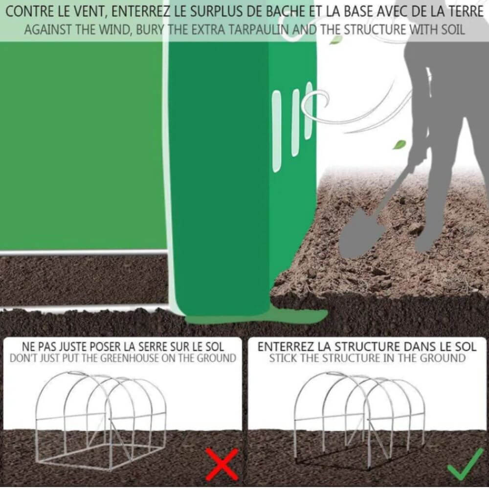 Instructions pour protéger la serre tunnel 12m2 du vent