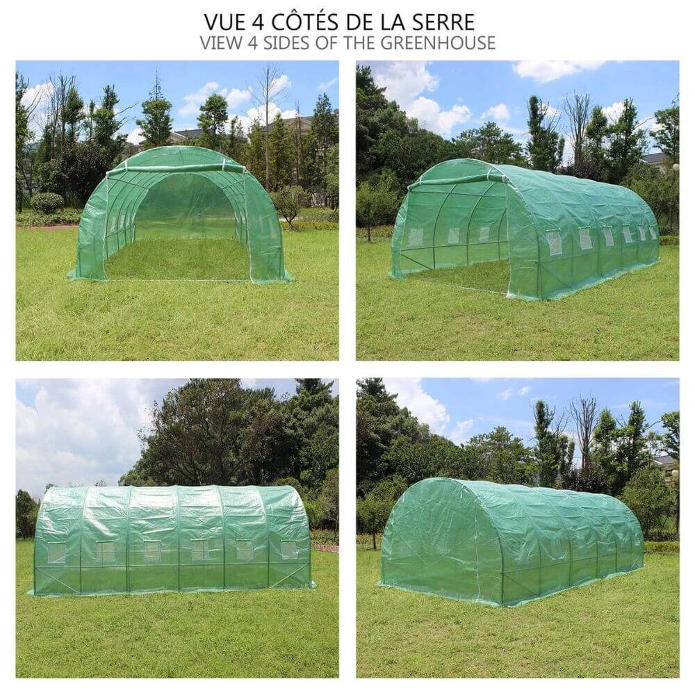 Vue des 4 côtés de la Serre de jardin tunnel 18m2