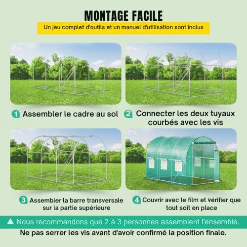 Serre de jardin tunnel 6m² consignes de mntage