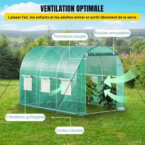 Serre de jardin tunnel 6m² avec ventilation