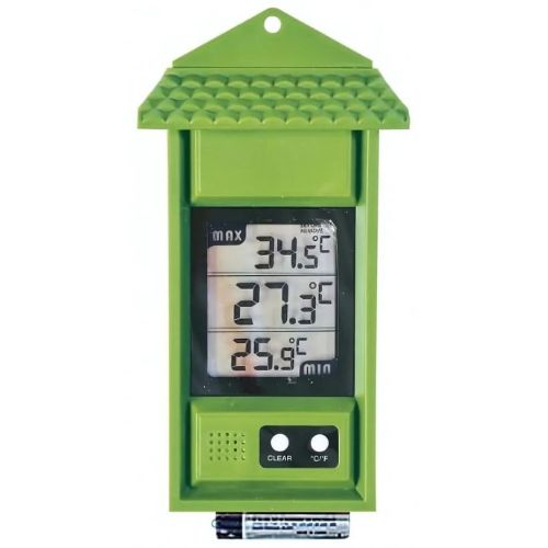 Thermomètre digital de la marque ACD pour serre de jardin de couleur verte